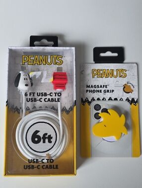 Peanuts USB-C to USB-C 6 Ft Cable & Woodstock MagSafe Phone Grip - NWT